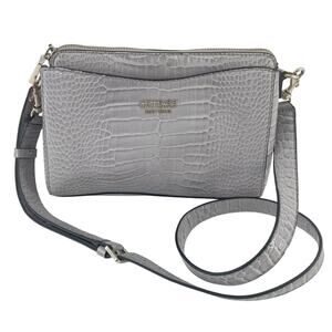 GUESS Gray Polyurethane Faux Leather Croc Embossed Crossbody Bag Pre-Owned